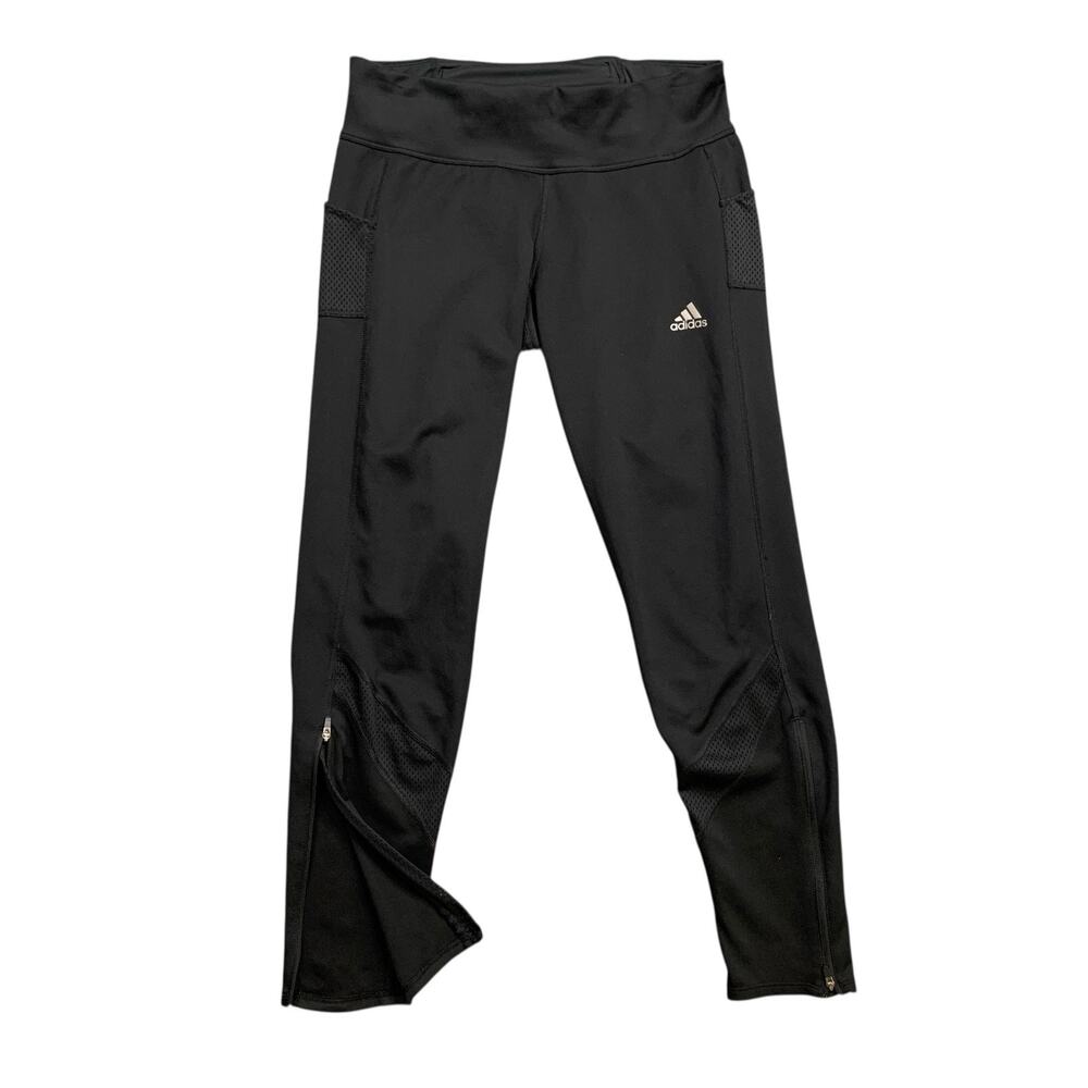Adidas Leggings Womens M Medium Running Aeroready Ankle Zip 3 Stripe Reflective